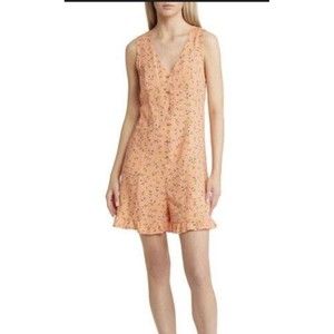 BP Nordstrom Women Peach Floral 100% Rayon V Neck Romper Sleeveless Size XS